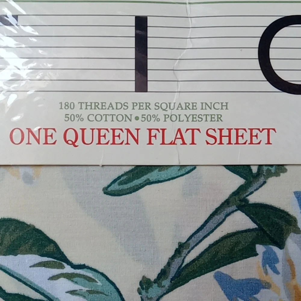 Vintage WestPoint UTICA Quaker Hill Magnolia Queen Flat Sheet Floral Cream